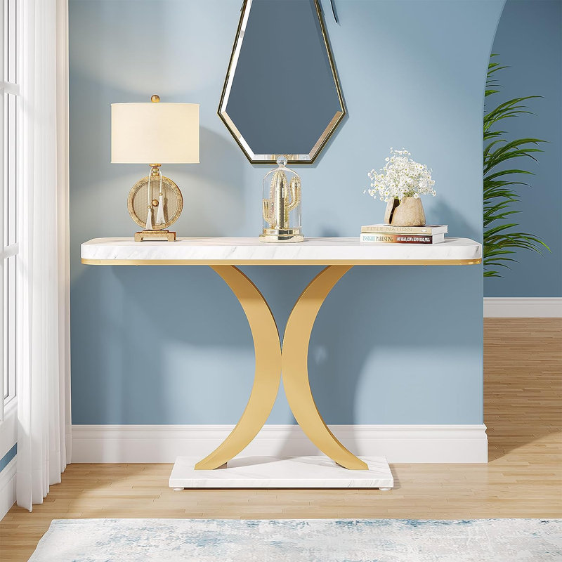 Evija 100cm Console Table, Gold, White