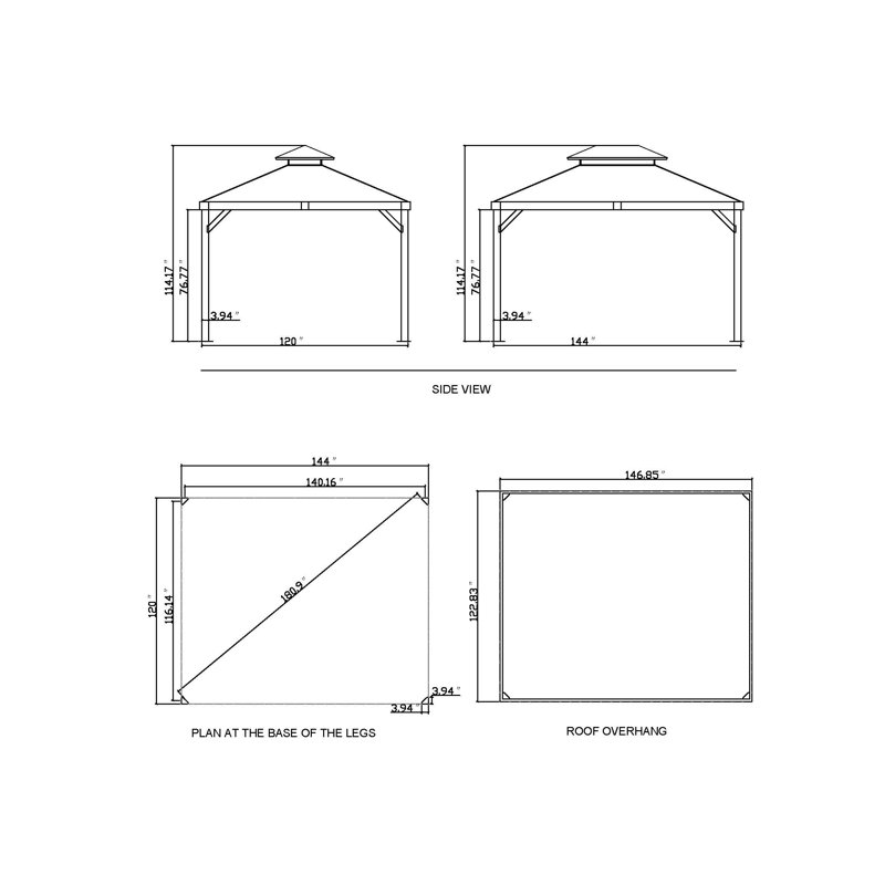 Gazebo Penguin Yosemite Gazebo Aluminum Frame Wood Finish 10 Ft x 12 Ft, Brown Natural, 10 Ft. W x 12 Ft. D