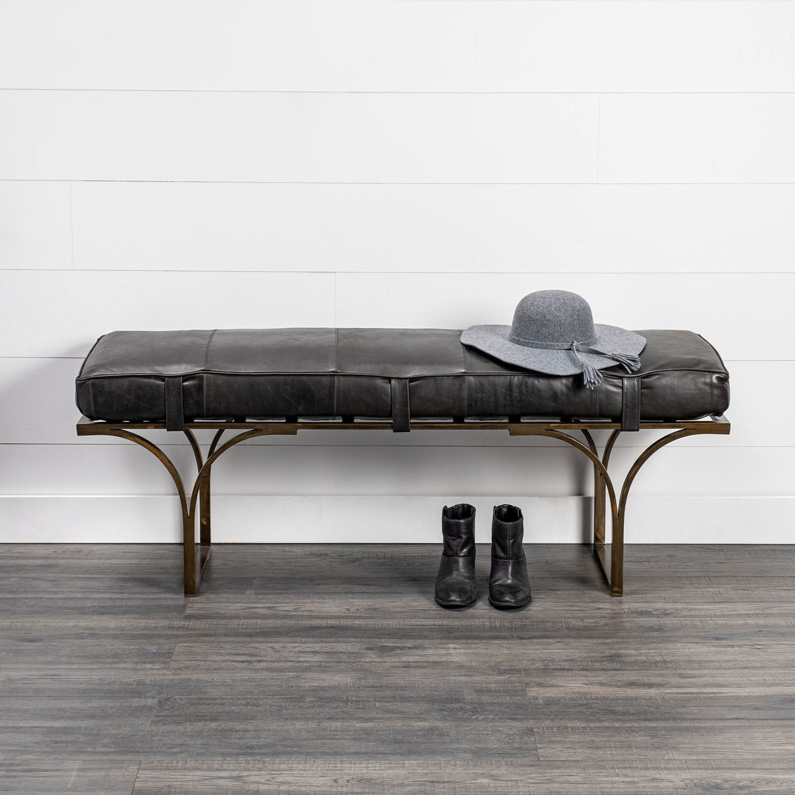 Magnolia Bench, Black Genuine Leather