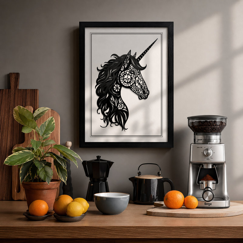 Ornamental Unicorn Eclectic - Framed Print, A1 - 84.1 x 59.4 cm, Black
