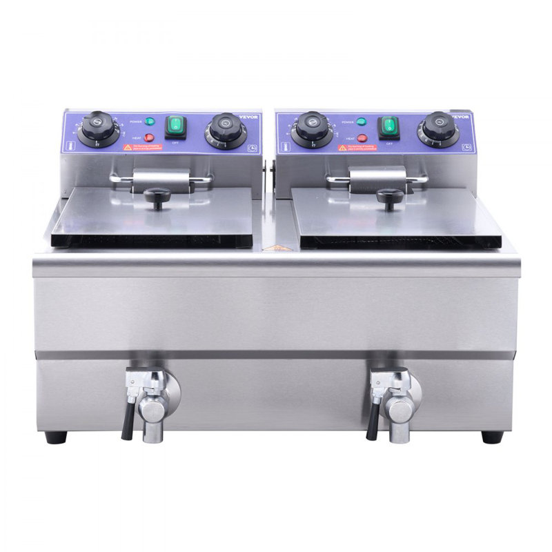 VEVOR 24L Electric Deep Fryer, With Timee And Drain, Dual Removable Baskets And Lid Included