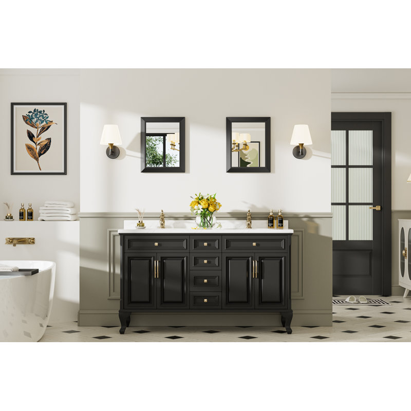 Miroirs de salle de bain modernes et contemporains en métal biseauté rectangulaire / carré avec verre trempé HD, Noir mat