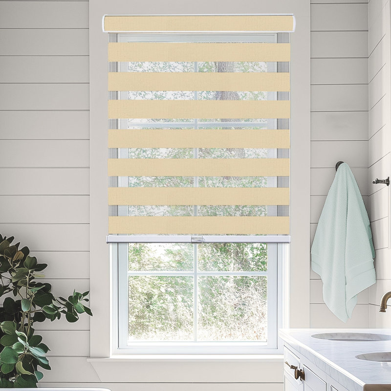 Premium Cordless Zebra Roller Shades - Dual Layer - Light Filtering and Room Darkening, Basic Pearl, 63"W x 72"L