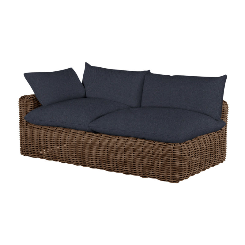 Montecito 75.25" Wide Outdoor Wicker Right Hand Facing Loveseat with Cushions, Raffia, No Welt, Intermix Bark