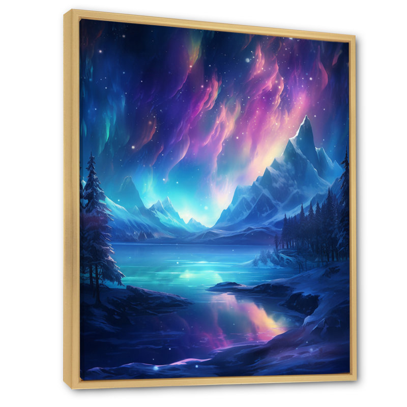 Northern Lights IV sur toile, Cadre naturel flottant, H 32 po x l 16 po x P 1 po