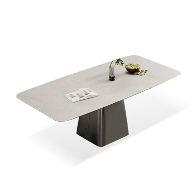 Rectangular Stone + Stainless Steel Butterfly Leaf  Dining Table