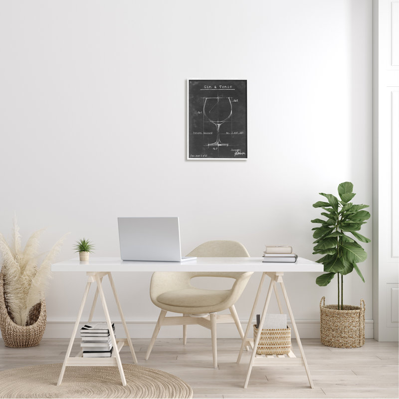 Schéma du gin et du verre à vin, L 16 po x H 16 po, Giclée encadrée blanc bord de mer