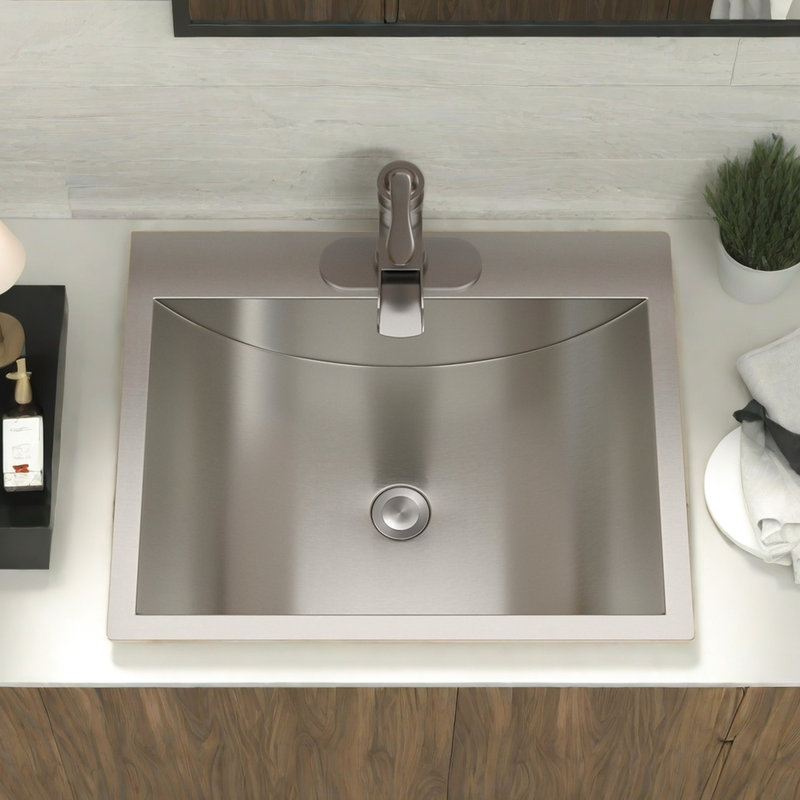 Lavabo vasque de salle de bain en acier inoxydable 21 "x 17" avec bonde escamotable - à porter en nickel brossé facile à nettoyer