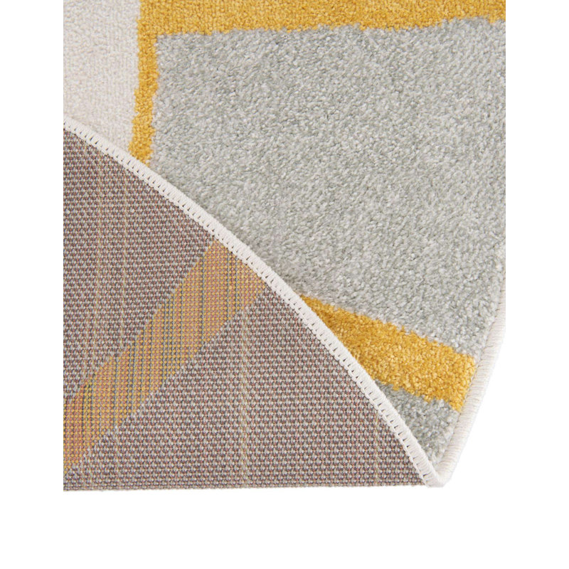 Whimsy Gray and Yellow Round Kids Synthetic Rug