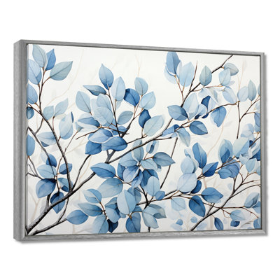 Blue And Grey Leave Bloom - Leaves Framed Wall Art