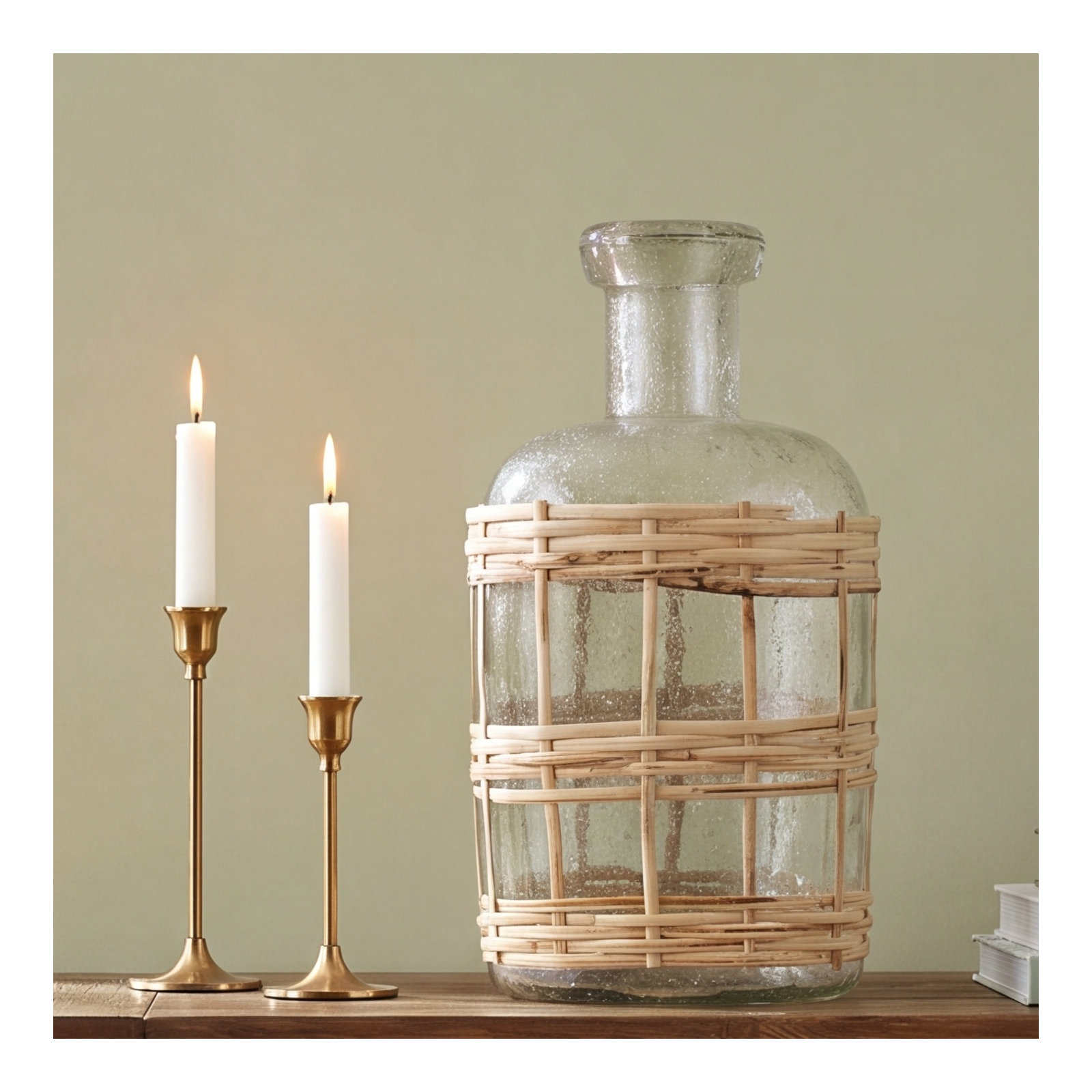 Cotter Bottle, Glass & Rattan - Medium, 10" H x 3" W x 5" D