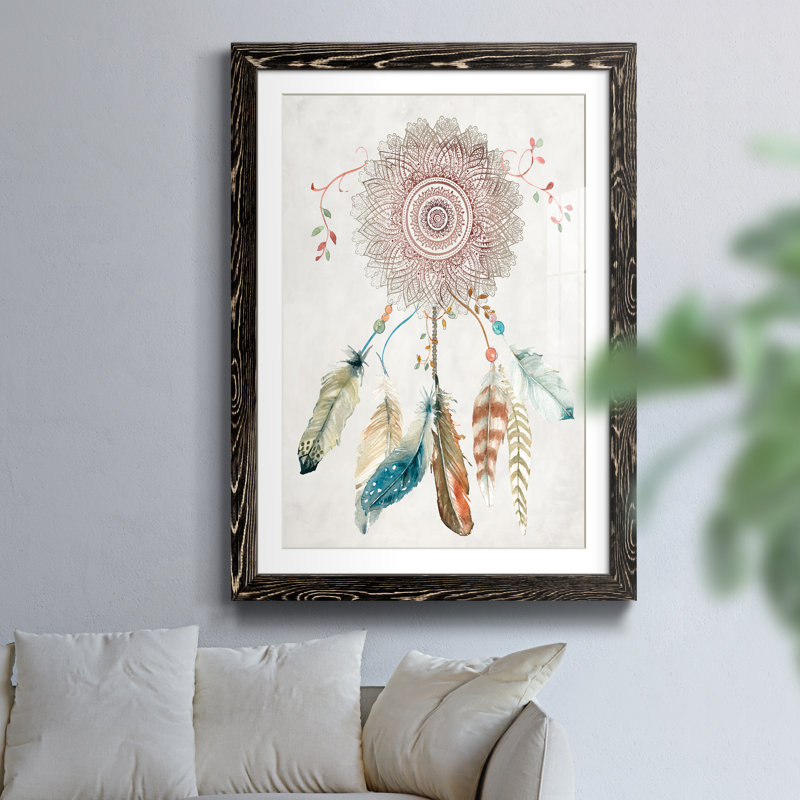 Mandala Dream Catcher - Cadre photo, reproduction d'art sur papier, H 37,5 po x l 27,5 po x P 1,5 po, Papier encadré noir