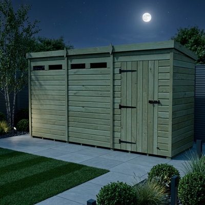 Total Sheds 14ft x 4ft Security Pent Shed - Heavy-Duty Hasp Staple Anti-Tamper - Pressure Treated Timber - UK Manufactured