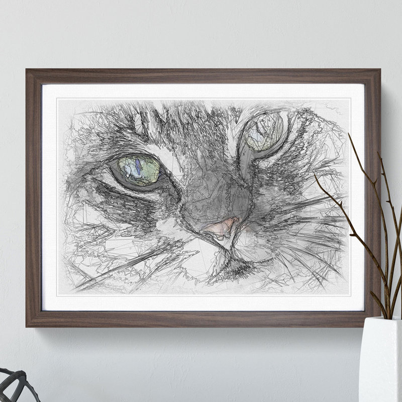 Portrait of a Cat Vol.2 - Picture Frame Drawing, Black Framed, 48cm H x 65cm W x 2cm D