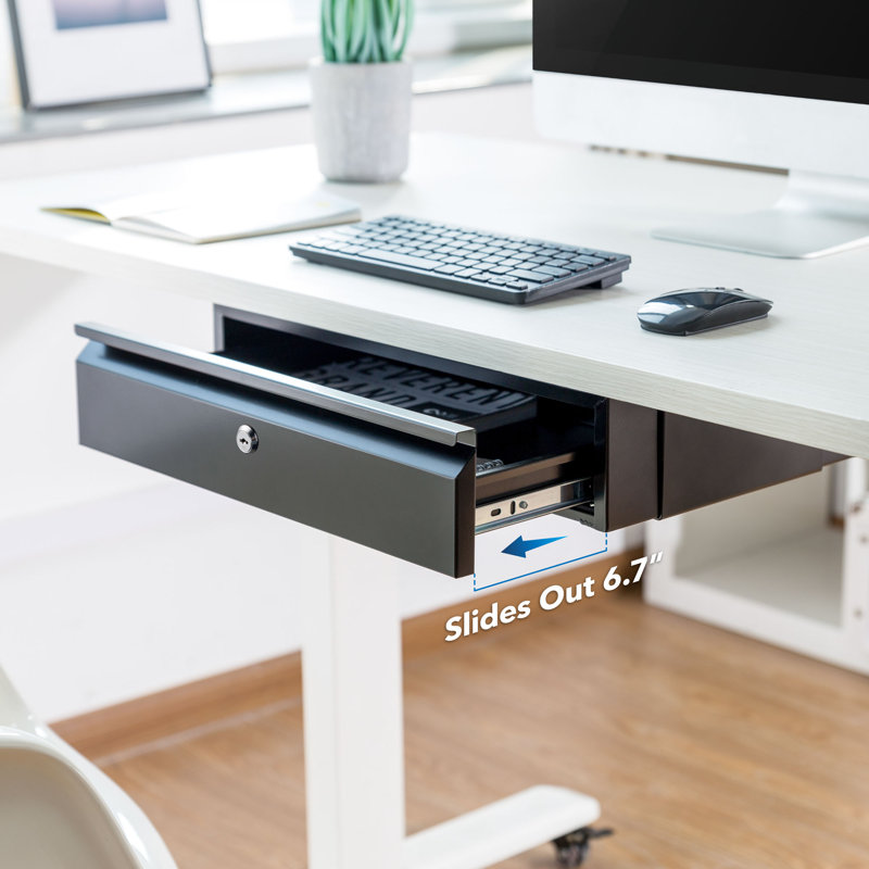 Mount-It! Under Desk Pull-Out Drawer with Lock & 2 Keys Included For Desktops, Tables & Workbenches