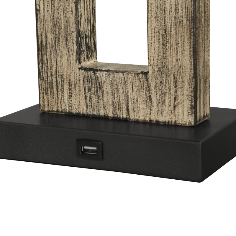 Tomisin USB Table Lamp with Linen Lampshade, Gray, Beige