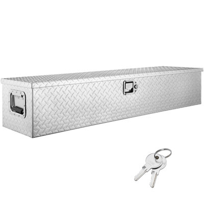 Coffre à outils robuste en aluminium pour benne de camion, 122 x 38 x 38 cm, en tôle larmée, avec poignée latérale et serrure à clé. Coffret de rangement pour camionnette, benne de camion, VR, remorque, argent.