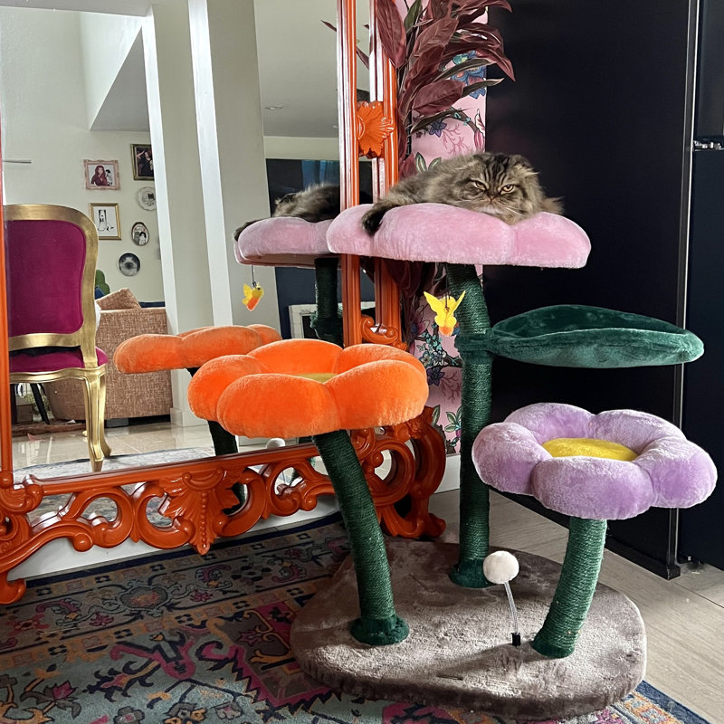 Blossom Cat Tree - Floral Design Multi-Level Climber with Sisal-Wrapped Posts, Cozy Resting Spots & Interactive Play Stations