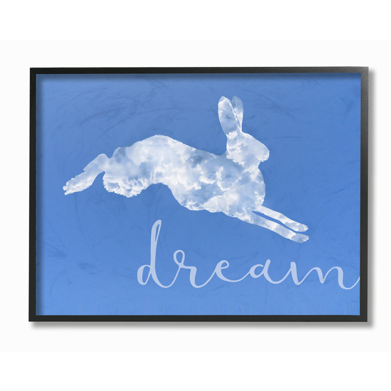 Lapin nuage de rêve ; art textuel encadré, H 16 po x l 20 po, Giclée encadrée noir minuit