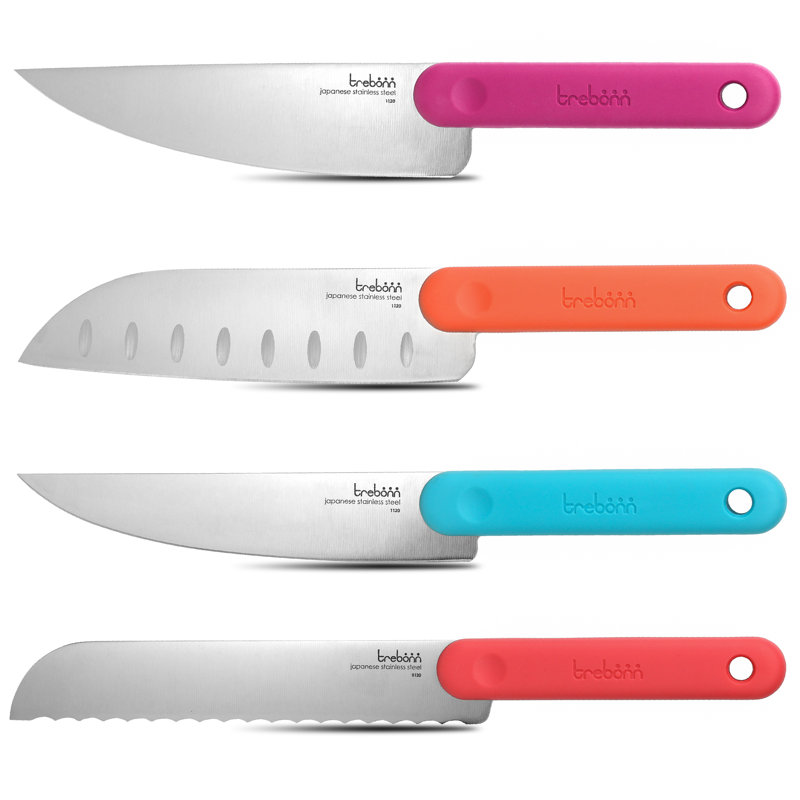 Trebonn 4 Piece Stainless Steel Assorted Knife Set, Blue/Pink/Red