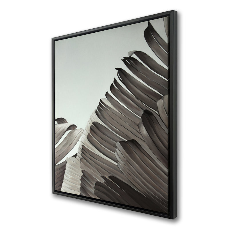 Grayscale Tropical Leaves - Framed Canvas for Office Decor