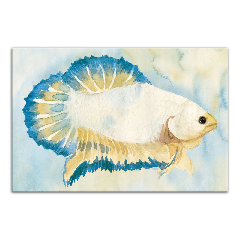 " White And Blue Fish ", 12" H x 18" W x 1.25" D, No Frame