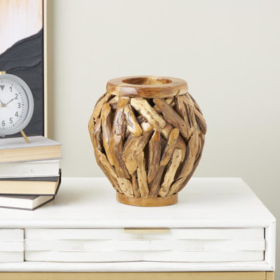 Chimaihe Teak Wood Handmade Live Edge Tree Branch Pot Decorative Brown Vase