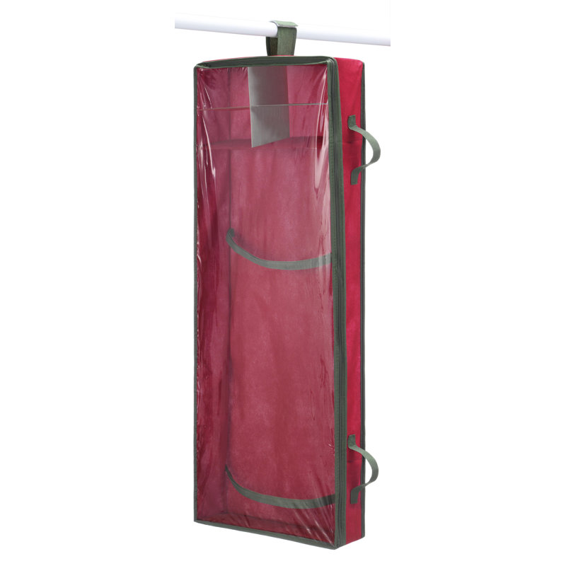 Red and Green Fabric Hanging Gift Wrap Organizer with Clear Window