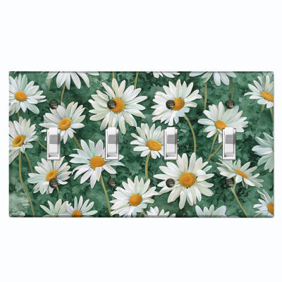 Metal Light Switch Plate Cover; US Standard Size 4 Gang Toggle - Rustic Daisy Flowers