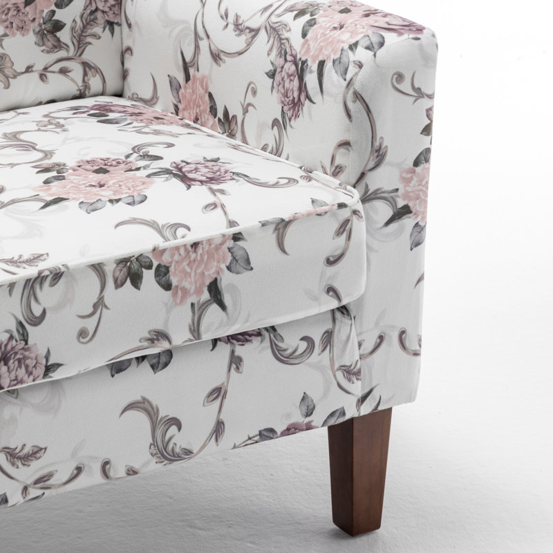 Chaise avec accoudoirs en mélange de polyester à motifs, structure en bois de bouleau massif avec pieds fuselés bruns, chaise d'appoint rembourrée de mousse avec garniture pour le bureau du salon