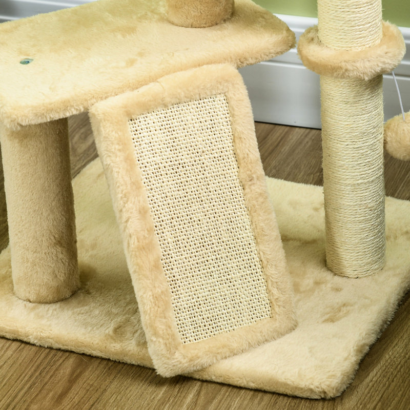 Arbre à chat pour chats curieux - 45 po avec poteaux à griffer, rampe, plateformes, lit en beige