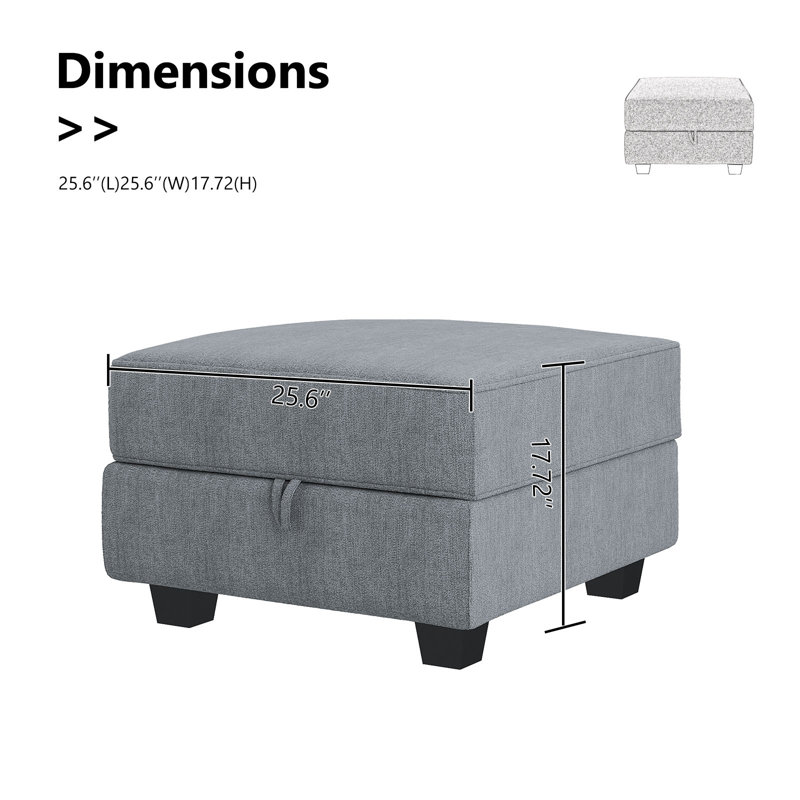 Manusite Upholstered Ottoman, Bluish Grey Polyester