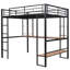 Lit Loft en métal et panneau de fibres à densité moyenne avec long bureau et tablettes