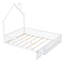 Lit de maison en bois avec garde-corps - taille double, taille blanche en forme de maison rustique et attrayant