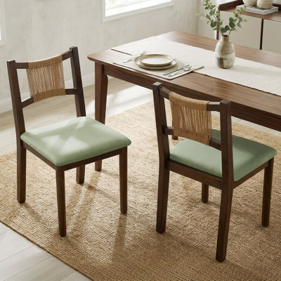 Hand-Woven Rope Dining Chair with Upholstered Seat