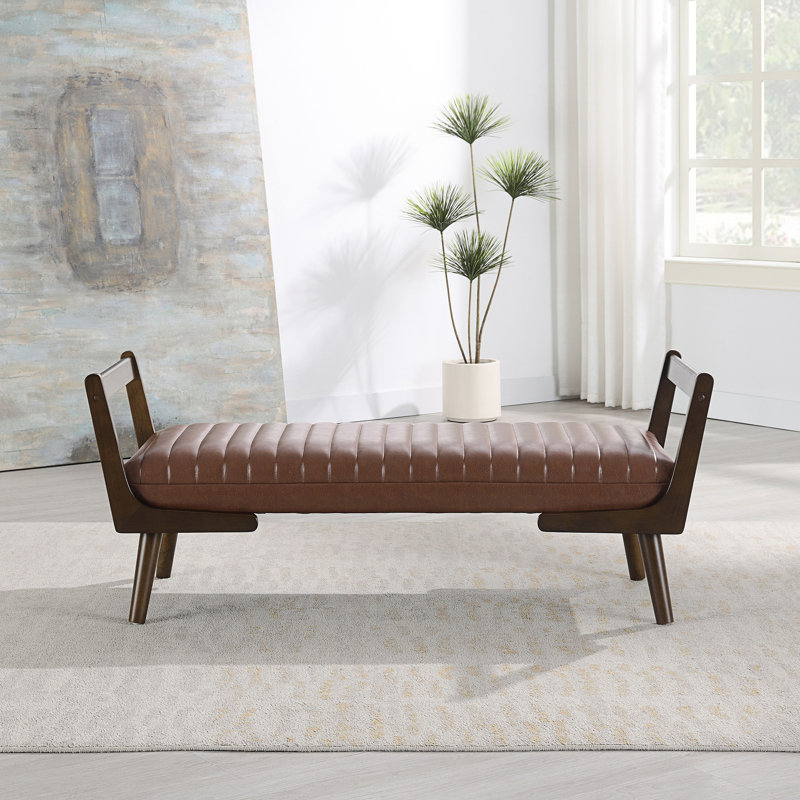 Banc Mid-Century, repose-pieds avec repose-pieds, Cognac