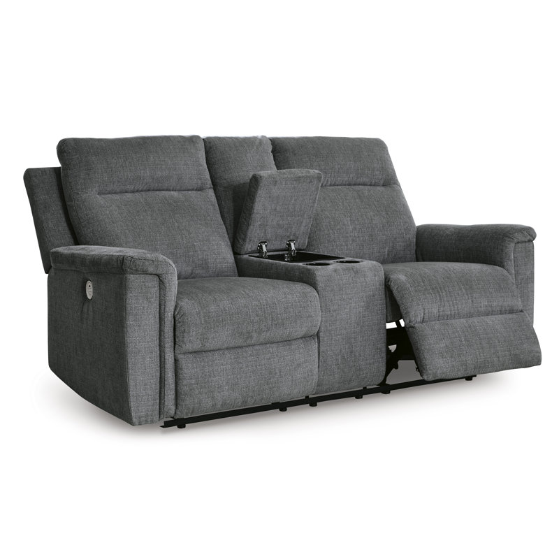 Doux Upholstered 75'' Power Reclining Loveseat, Dark Gray
