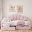 Lit de jour rembourré pleine grandeur avec dossier coquille et 2 tiroirs, rose, robuste et peu encombrant pour la chambre à coucher ou la chambre d'amis-1016043572