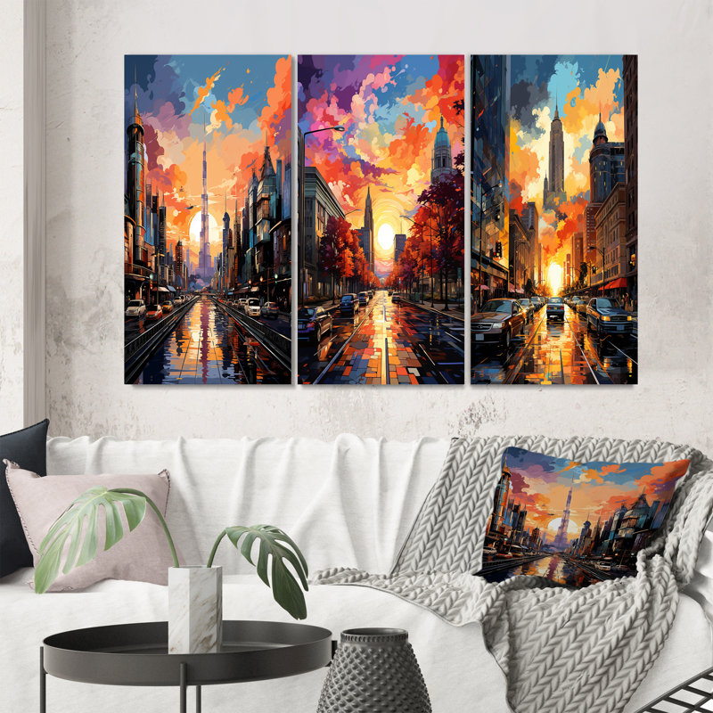 «City Detroit Popart III», 3 pièces, Toile tendue, H 20 po x l 36 po