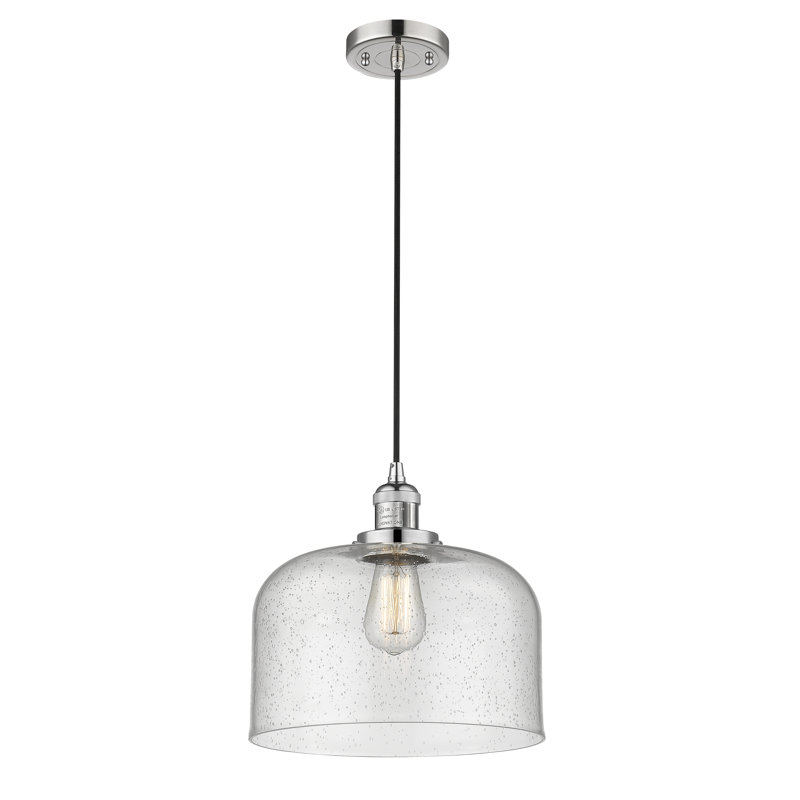 Luminaire suspendu en forme de dôme à 1 lumière Barahona, Grainé, Ampoule non incluse, Nickel poli