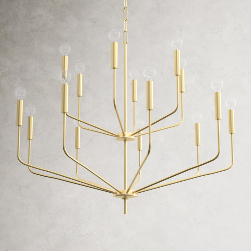 15 - Light Tiered Chandelier, Aged Brass