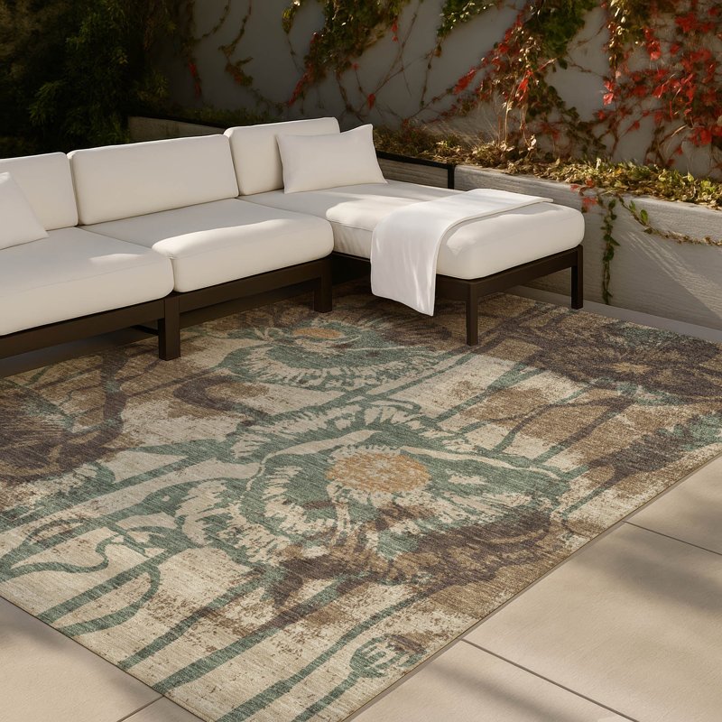 Machine Washable Indoor/Outdoor Chantille ACN2894 Floral Rug, 9' x 12', Brown