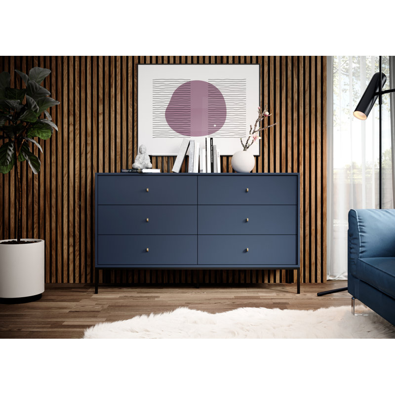 Axentie 154 cm W Chest of 6 Drawers, Navy Blue