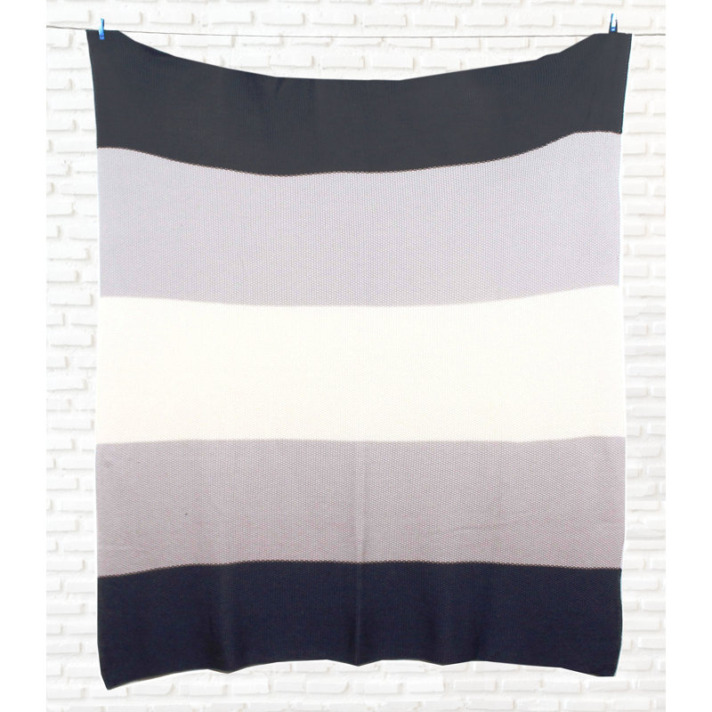Jeté en coton doux , Naturel / bleu marine