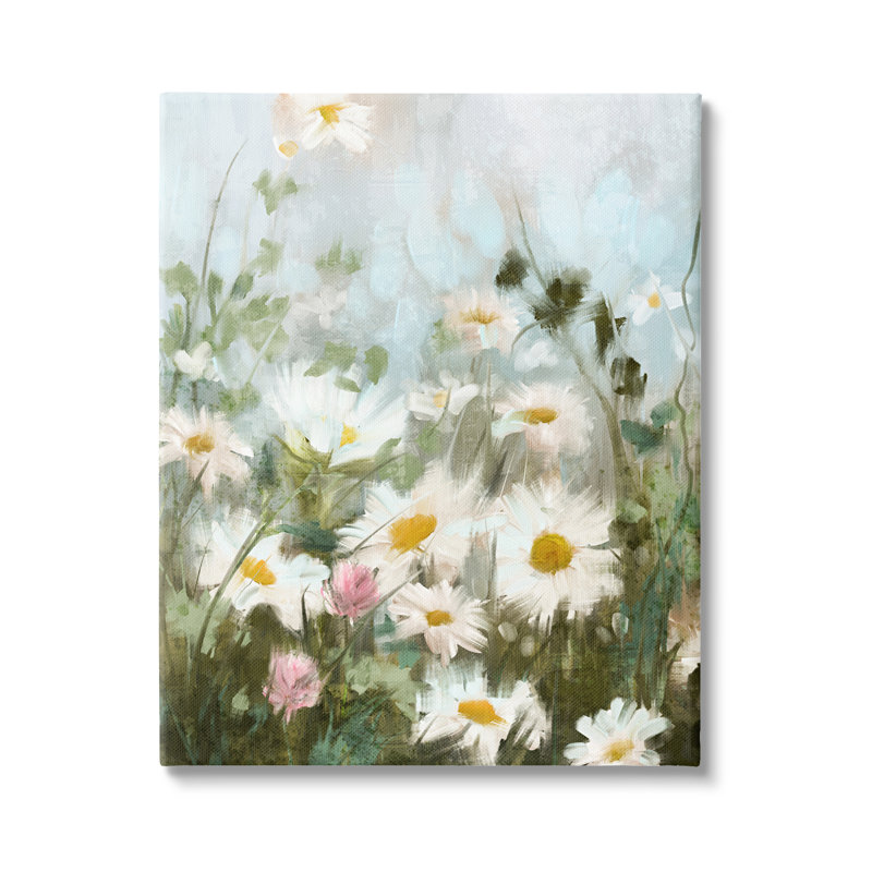 Wild Daisies Blooming Meadow Canvas Art in Soft Pastels