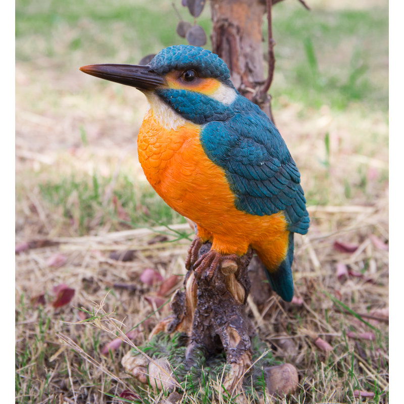 Life-Sized Kingfisher on Stump Garden Statue