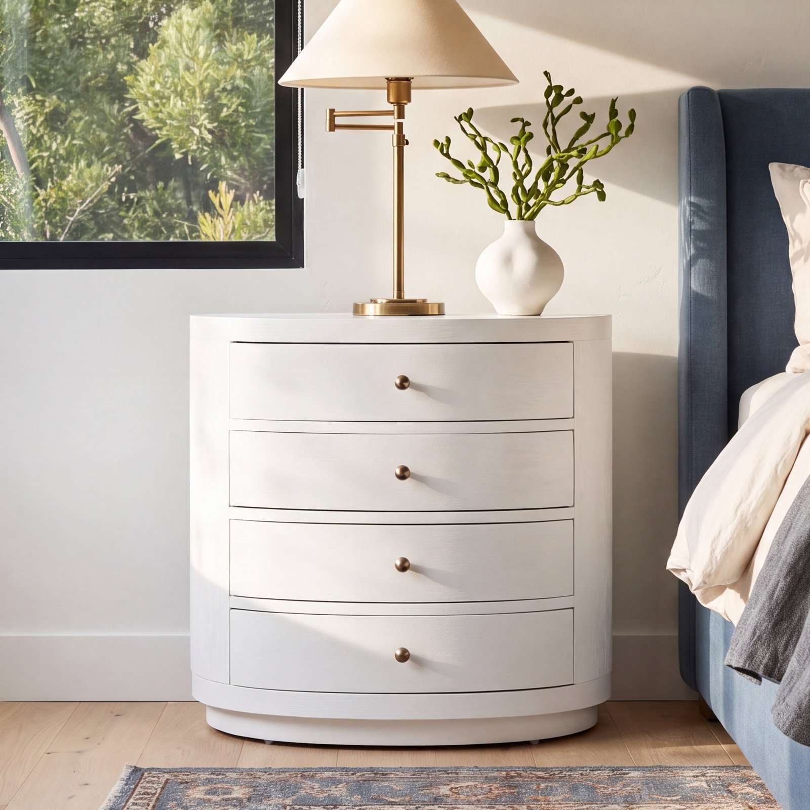 Celine 4-Drawer Acacia Nightstand, Textured White