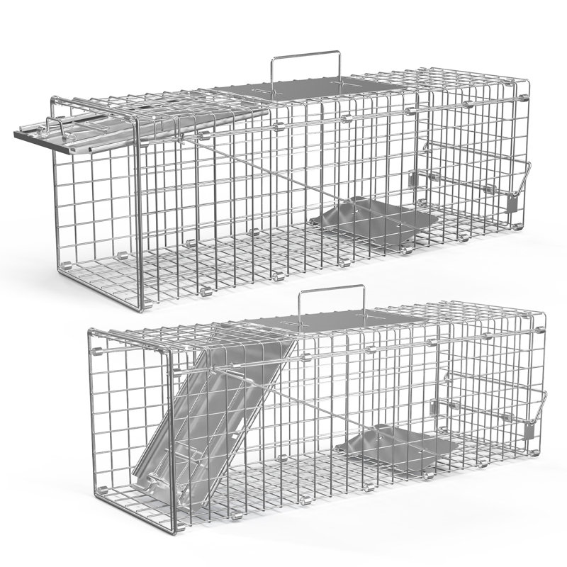 2Pcs 24X7.48X8.27IN Cages de piège à animaux vivantes et pliantes faciles à attraper et à libérer en acier galvanisé pour petits chats écureuils
