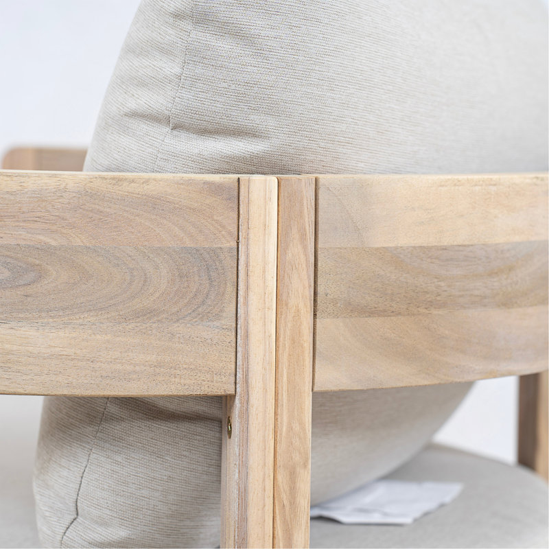 Fauteuil club pivotant en bois Telluride, finition blanc clair avec coussin beige, Blanc clair