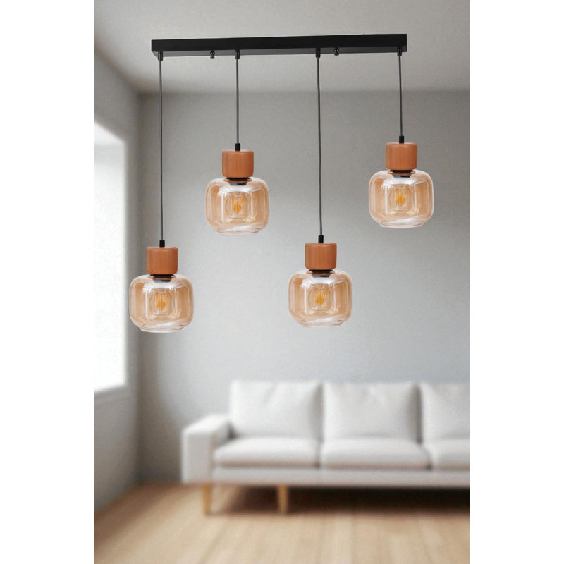 Lustre, Miel / chêne / noir, 4 étages, Quatre lumières